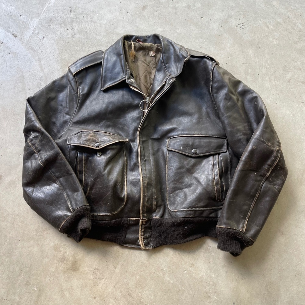 Vintage Schott Brown Leather Flight Bomber Jacket Talon Zipper Distressed 44